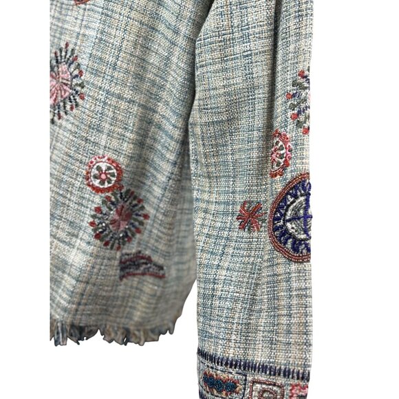 CHICO'S Womens Size 1 Green Multicolored Bohemian Embroidery Short Green Jacket - Picture 12 of 16